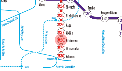 M28 Kita-Hanada station map