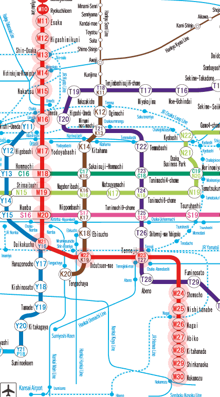 Osaka subway Midosuji Line map