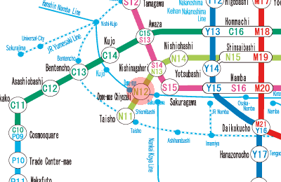 N12 Osaka Dome-mae Chiyozaki station map