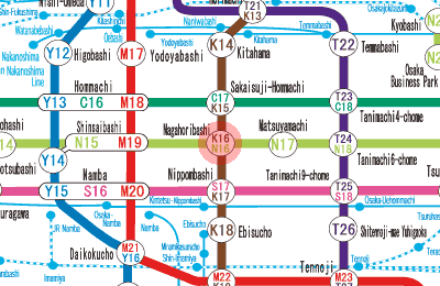 N16 Nagahoribashi station map