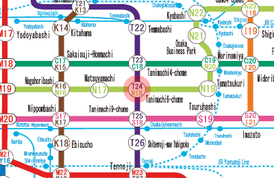 N18 Tanimachi Roku-chome station map