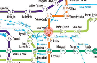 N23 Gamo Yon-chome station map