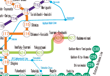 N26 Tsurumi-ryokuchi station map