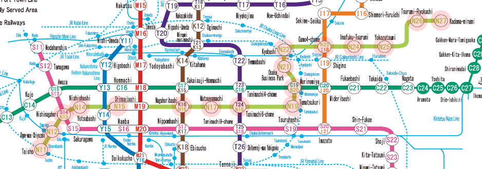 Osaka subway Nagahori Tsurumi-ryokuchi Line map