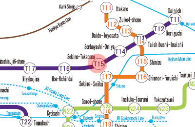 T15 Sekime-Takadono station map