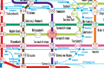 T24 Tanimachi Roku-chome station map