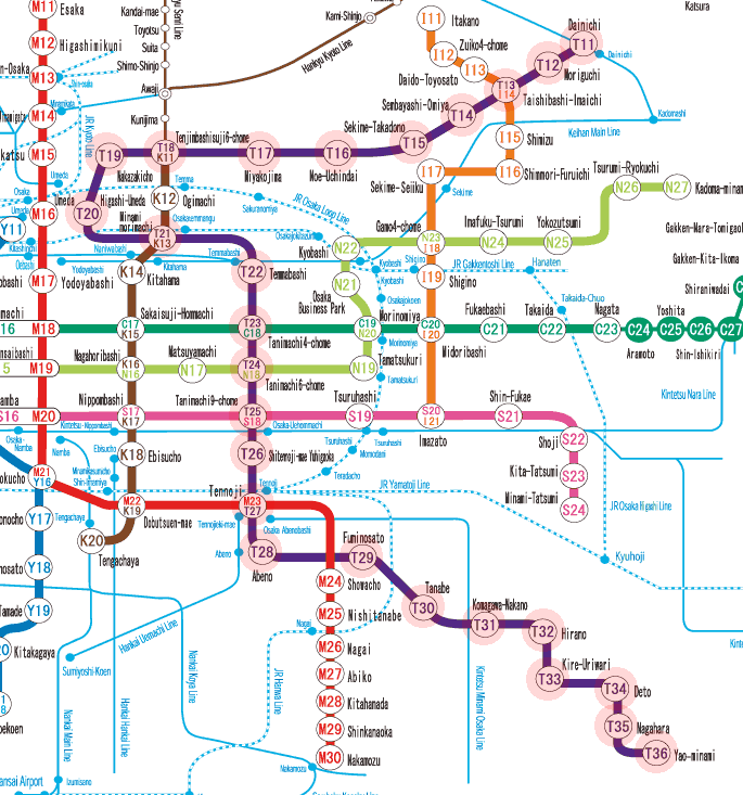 Osaka subway Tanimachi Line map
