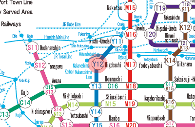 Y12 Higobashi station map