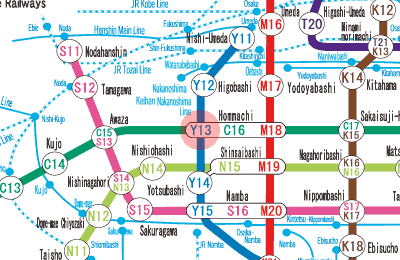 Y13 Hommachi station map