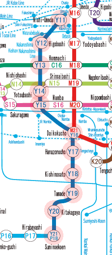 Osaka subway Yotsubashi Line map