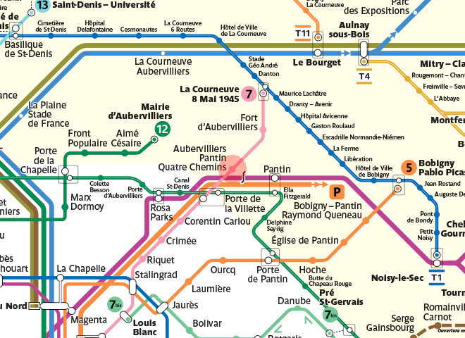 Aubervilliers - Pantin - Quatre Chemins station map