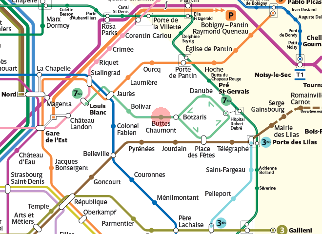 Buttes Chaumont station map