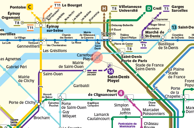 Carrefour Pleyel station map