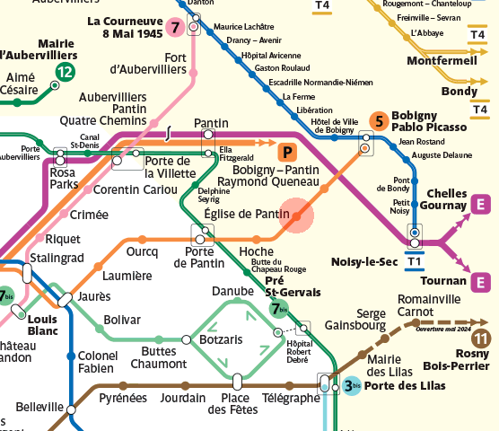 Eglise de Pantin station map