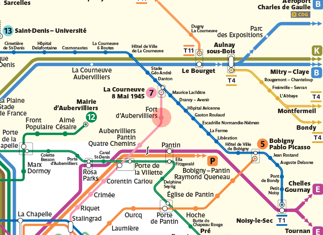 Fort d'Aubervilliers station map