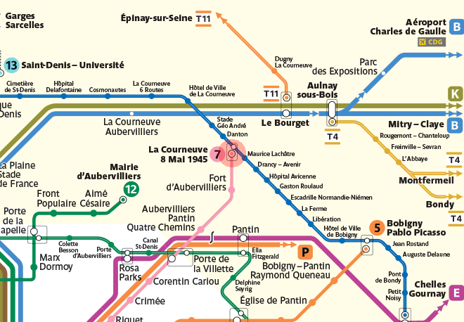 La Courneuve - 8 Mai 1945 station map