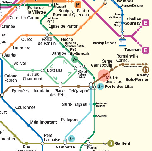 Mairie des Lilas station map