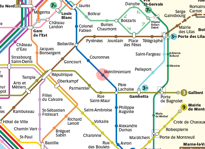 Menilmontant station map