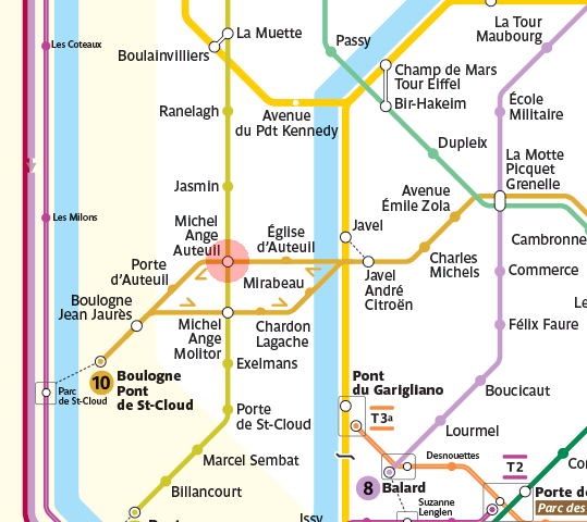 Michel-Ange Auteuil station map
