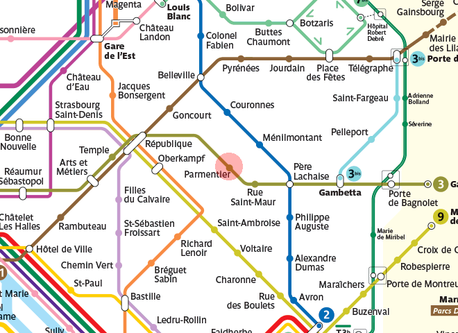 Parmentier station map