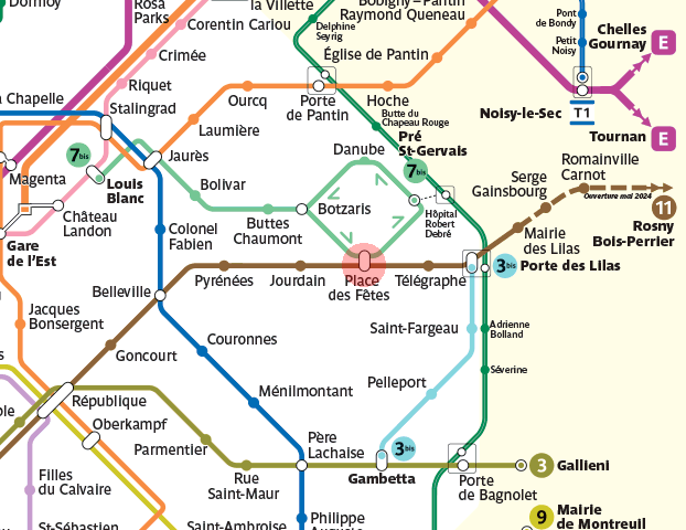 Place des Fetes station map
