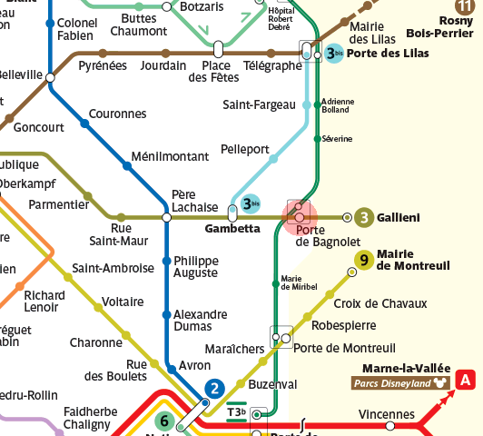 Porte de Bagnolet station map