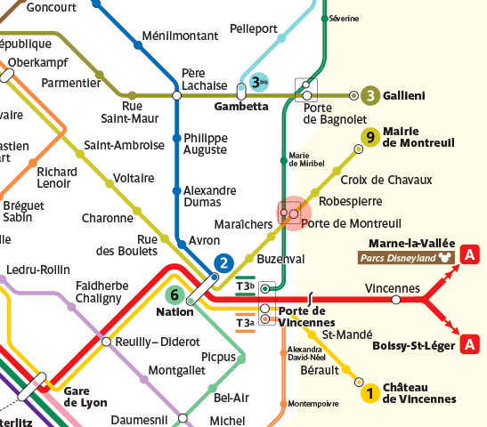 Porte de Montreuil station map