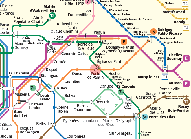 Porte de Pantin station map