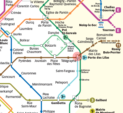 Porte des Lilas station map