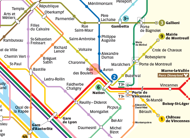 Rue des Boulets station map