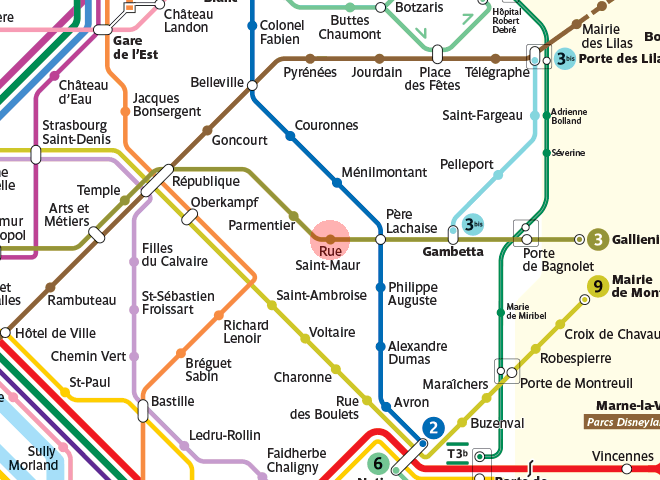 Rue Saint-Maur station map