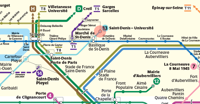 Saint-Denis - Universite station map