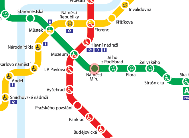 Namesti Miru station map