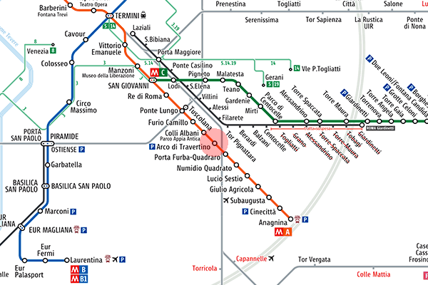 Arco di Travertino station map