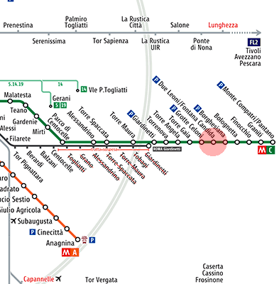 Due Leoni-Fontana Candida station map