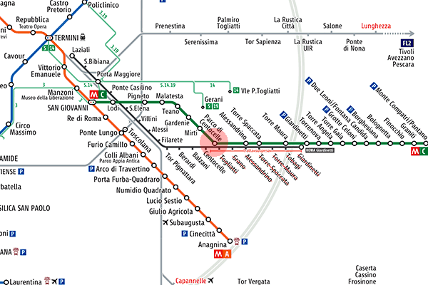 Parco di Centocelle station map