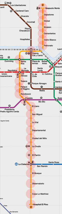 Santiago Metro Line 2 map