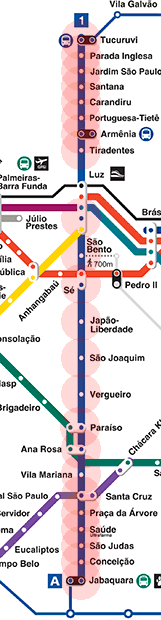 Sao Paulo Metro & CPTM 1 Blue Line map