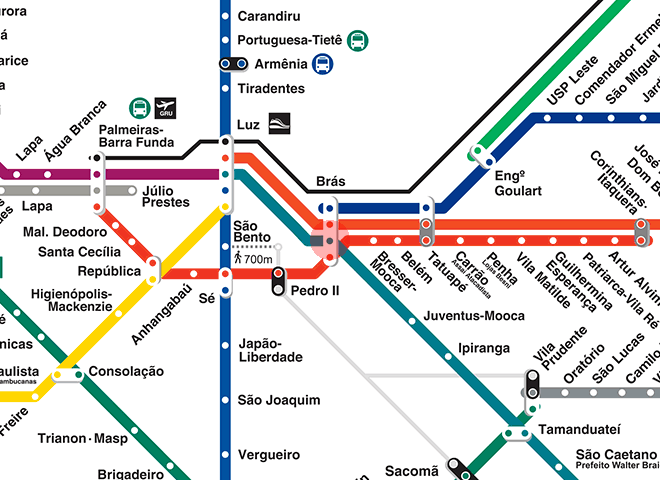 Bras station map - Sao Paulo Metro & CPTM