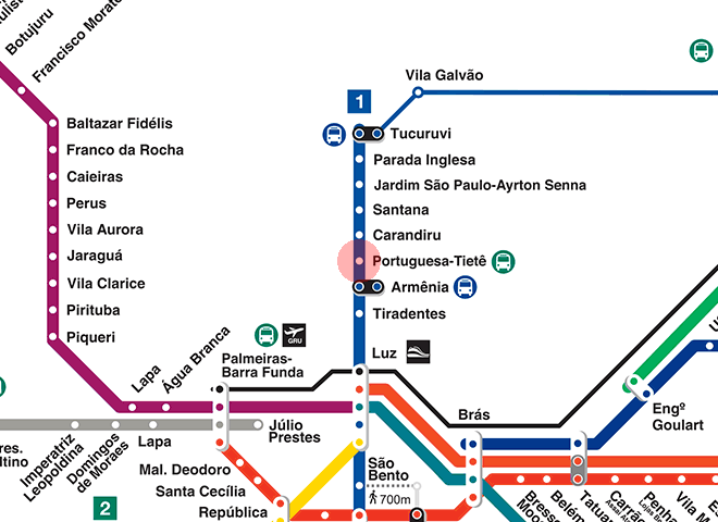 Portuguesa-Tiete station map
