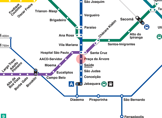 Praca da Arvore station map