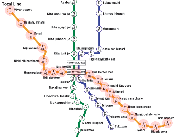 Sapporo subway Tozai Line map