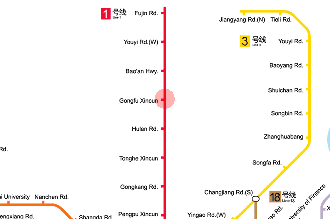 Gongfu Xincun station map