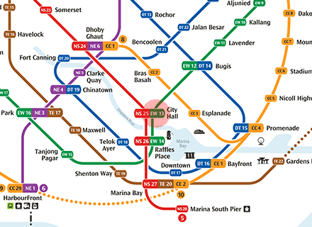 Ew13 City Hall Station Map Singapore Mrt