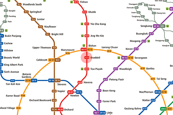 NS18 Braddell station map