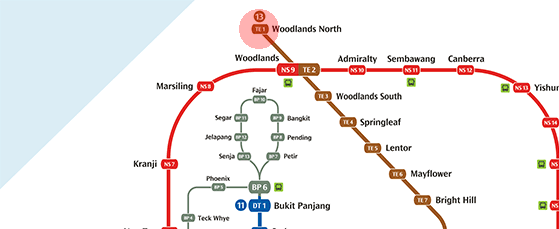 TE1 Woodlands North station map
