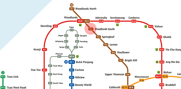TE3 Woodlands South station map