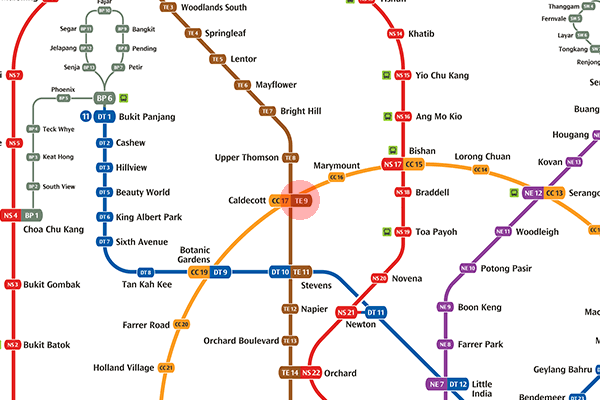 TE9 Caldecott station map