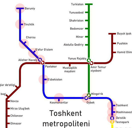 Tashkent Metro Ozbekiston Line map
