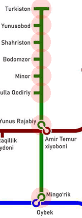 Tashkent Metro Yunusobod Line map